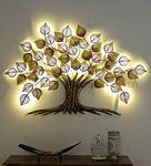 Home and Bazaar Rajasthani Ethnic Handcrafted Metal Decorative Tree Wall Art Golden with LED Size 55x2x38 Inch Powder Coated for Home Office Living Room Decoration Item