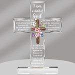 Acrylic Christian Standing Cross Inspirational Gifts with Bible Verse and Prayers Sunflower Religious Scripture Gifts for Women Men Friends Mom Wife Friends Sister Colleague (Flower Style)