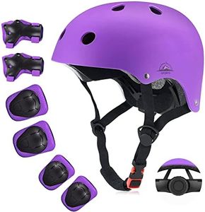 Kids Bike Helmet Set, CPSC Certified with Knee Pads Elbow Pads Wrist Guards,Adjustable Helmet for Ages 5-8-12-15 Toddler Kids&Youth,Bicycle Skateboarding Helmet Scooter Roller Skate(Purple)