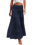 Zeagoo Women's Long Maxi Skirts Tiered High Waist Boho Elastic Layered A-Line Casual Midi Dress, Navy Blue, X-Large