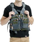 Obcursco Adjustable Size Fly Fishing Vest Pack with Breathable Mesh, Trout Fishing Gear, for Outdoors Stream Fishing(Army Green)