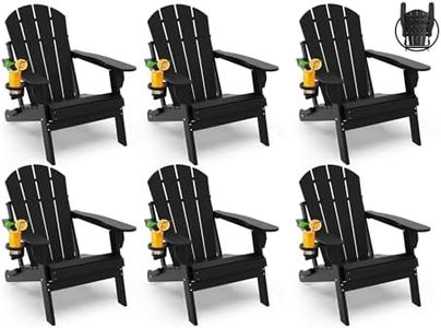 GREENVINES Folding-Adirondack-Chairs-Set-of-6 | HDPE Plastic | Fire Pit Chair | All Weather | Cup Holder | Black | for Deck Backyard Patio Outdoor Garden