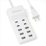 VOOCME Portable USB C Charging Station,USB-C 4-Ports, Hub 10-Ports USB Charger Dock for Multiple Devices Phones Tablet Smartwatch Headphones Speakers - White