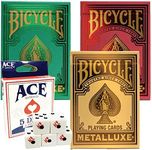 Bicycle Metalluxe Playing Card Holiday Bundle | 3-Deck Full Collection | Gold, Green and Red Decks | Limited Edition Premium Series | with 5 x 16mm Ace Dice.