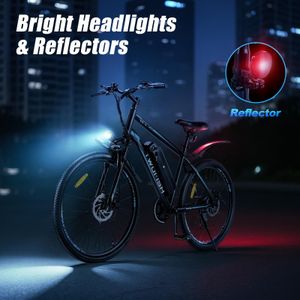 TWOFISH Electric Mountain Bike for Adults, 250W Motor, 36V 15Ah Battery, 100KM Range, 7-Speed, LED Display, Disc Brakes – Black-Red