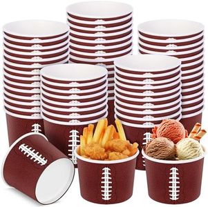 Shojoy 100 Pieces Football Snack Bowl 8oz Ice Cream Bowls for Snacks and Favors Football Ball Serving Bowl Disposable Paper Bowl for Football Tailgate Party Family Dinner and Sports Event