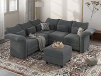 LLappuil Modular Velvet Sectional Sofa with Storage Ottoman, 6-Seater L Shaped Couch, 102.2" Sleeper Sofas with Reversible Chaise, High Recliner Back Couches, Grey