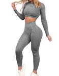 CFR Womens Workout Sets 2 Pieces Seamless Tank Crop Tops Leggings Exercise Outfits Tracksuit (A-Dots Charcoal Grey,M)