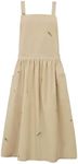 Surblue Cross Back Aprons for Women with Pockets Cute Japanese Cotton Kitchen Aprons Waterproof Pinafore Dress for Painting Cleaning Cooking Gardening, Leaves Beige