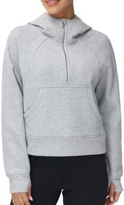 THE GYM PEOPLE Womens' Hoodies Half Zip Long Sleeve Fleece Crop Pullover Sweatshirts with Pockets Thumb Hole Grey