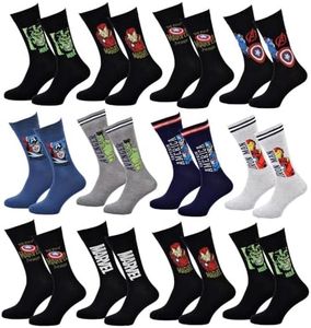 Disney Socks And Underwear - Chaussettes homme Marvel, Avengers,Dc Comics en Coton -Assortiment modèles photos selon arrivages- Pack de 12 Paires 39/42