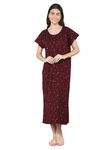 Noty ® Women's- Maternity | Hospital | Delivery Gown | Feeding | Nursing Nighty- Sinker Cotton Knits Fabric- Front Open | Printed | Full Button Open | Short Sleeves (Maroon, Free Size)