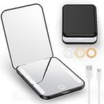 Gospire Mini Rechargeable Travel Makeup Mirror with Lights and Magnification 1X / 3X, LED Compact Mirror with 3 Light Colors & Adjustable Brightness, Small Vanity Mirror Handheld for Purses