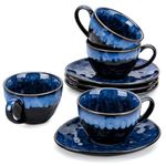 vancasso Starry Cup and Saucer Set, Ceramic Coffee Cup Set for 4 People, 270 ml Afternoon Tea Cup Set, Espresso Cup, Cappuccino Cup, Suitable for All Kinds of Drinks, Blue