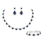 EVER FAITH Wedding Crystal Bridal Jewelry Sets for Bride Bridesmaid Statement Teardrop Necklace Dangle Earrings Bracelet Set for Women Party Prom Jewelry Set Gift for Chritsmas Blue Silver-Tone