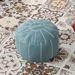 Louis Donné 21 Inch Unstuffed Moroccan Pouf Ottoman Cover, Handmade Faux Leather Foot Stool, Round Storage Poof Cover, Exotic Décor for Living Room Bedroom or Wedding Gifts (Blue)