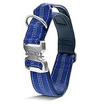 Black Rhino - Tactical Dog Collar Ultra-Soft Neoprene Padded Dog Collars for Medium, Large, XL Dogs | Heavy Duty Metal Buckle | Padded Handle for Dog Training (Large, Blue)