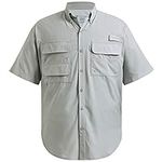 BASSDASH UPF 50 Men’s Fishing Dress Shirt Button Down Woven Short Sleeve Outdoor, Cool Grey, X-Large