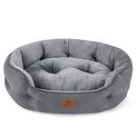 Bedsure Small Dog Bed Washable - Large Cat Beds for Indoor Cats and Puppy, Grey Dog Bed Sofa for Medium Dogs with Slip-Resistant Bottom, Gift For Small Dogs and Cats, Round, 63x53x20cm