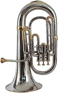 Indian Musical Instrument Euphonium 3 Valve Bb Pitch WITH Carry Case & Mouthpiece (SILVER GOLD)