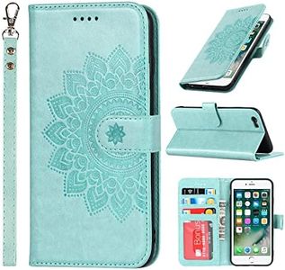 Cavor Wallet Case for iPhone 6 plus, iPhone 6s plus PU Leather Case Magnetic Clasp 3D Embossed Flower Women Flip Folio Kick stand with Card Holder Wristlet Hand Strap Protective Cover for iPhone6plus/ iPhone 6splus 5.5'' -Flower Light Green