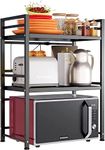 Expandable Microwave Oven Rack Shelf, ManKiaPro Carbon Stainless Steel Kitchen Countertop Storage Rack Organizer Microwave Stand Width & Height Adjustable 3 Tiers with 3 Hooks