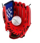 Wonninek Baseball Glove Soft Solid PU Leather Thickening Pitcher Softball Gloves for Kids Teens Adult Professional Baseball Mitt Catching (Red, 10.5 inch)