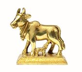 StonKraft Brass Kamdhenu Cow Kamadhenu Cow Sacred Cow and Calf Sculpture Statue Nandi (Small 2.5 Inch)