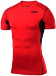 TCA Men's HyperFusion Compression Base Layer Top Short Sleeve Under Shirt - Red/Black, Mens Medium