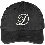 Trendy Apparel Shop Letter D Script Monogram Font Embroidered Washed Cotton Cap, Black, One Size