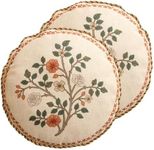 ISAENNE Design Linen Classic Throw Pillow Covers Diameter 16" Pack of 2, French Farmhouse Round Cushion Covers with Orange White Floral Pattern Decor Pillowcases for Bed,Living Room,Outdoor,Car