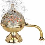 Pure Source India Brass Dhoop Dani | Bakhoor Holder | Loban Burner | Incense Holder, 8 Inch (600 Gram)