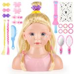 deAO Kids Hairdressing Makeup Doll, Doll Head Toy for Hair Styling with Hair Accessories, Makeup and Hair Dressing Head Toy Set, Styling Head Doll Toy Set Gift for 3+ Girls