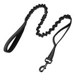 rabbitgoo Bungee Dog Leads for Medium Large Dogs, Anti Pull Tactical Lead Rope with 2 Padded Traffic Control Handles for Military Dog Training and Walking, Quick Lock Release, Black, 114-158cm