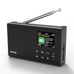 WOVTE DAB Portable Digital Radio Rechargeable Battery or Mains Powered Small FM Radio with Bluetooth Alarm Clock Sleep Timer (Black (Upgraded Colour Display))
