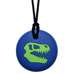 Munchables Dinosaur Skull Sensory Chew Necklace for Boys (Green/Navy)