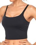 Oalka Sports Bra Womens Longline Padded Crop Tank Yoga Bras Workout Fitness Top, New Adjustable Strap Black, XX-Large