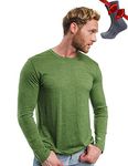 Merino Wool Base Layer - Mens 100% Merino Wool Long Sleeve Thermal Shirts Lightweight, Midweight, Heavyweight + Merino Socks (Medium, 165 Green Olive)