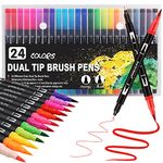 Funnasting Colouring Pens Dual Tip Brush Pens, 24 Colors Felt Tip Pens for children and Adults, Brush Marker Pens for Colouring Book Journal Drawing Lettering Sketching