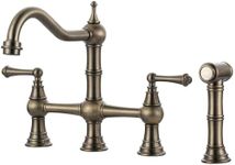 Bridge Kitchen Faucet with Side Sprayer, WOWOW Solid Brass Kitchen Faucet for Sink 4 Hole Antique Bronze Kitchen Sink Faucet, Two Handle 8 Inch Centerset Bridge Faucet Victorian Style