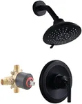 WOWOW Black Shower Faucet Set Complete Shower System with Brass Pressure Balance Valve and 6 Inch Rain Showerhead Wall Mount Shower Trim Kit Single Handle