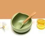 Kids Station 2 Piece BPA-Free Silicone Baby Feeding Set - Bowl - Spoon - Make Mealtime Fun and Easy for Your Little One - Tableware Meal Utensils for Kids with Suction - Microwave Friendly (Green)
