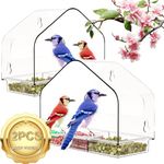 Window Bird Feeder with 3 Strong Suction Cups, Clear Window Bird Feeder for Outside with Drain Holes,Removable & Easy to Clean Outdoor Birdhouse Bird Feeder for Birdwatchers, Garden Decor(2 Pack)