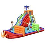 GYMAX Inflatable Water Castle, 6 in 1 Kids Bouncy House with Slide, Climbing Wall, Pool Area, Water Guns, Dart Game & Ring-toss, Indoor Outdoor Blow Up Water Park for Garden Backyard