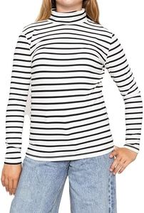 Oh So Soft Girl's Turtleneck Nautical Black Stripes X-Small