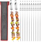 LANEJOY Kabob Skewers for Grilling - Metal Skewers for Kabobs with Slider - Flat BBQ Skewers Stainless Steel - 17" Shish Kabob Grill Skewers & Ideal Kabob Sticks for Meat Shrimp Chicken Veggie(12PCS)