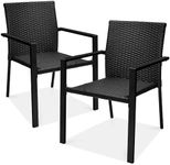 Best Choice Products Set of 2 Stackable Outdoor Wicker Dining Chairs All-Weather Firepit Armchair w/Armrests, Steel Frame for Patio, Deck, Garden, Yard - Black