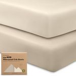 2-Pack Waterproof Crib Sheets Neutral - Bamboo Viscose Fitted Crib Sheet, Waterproof Crib Mattress Protector, Crib Sheets for Boys, Girls, Baby Crib Mattress Sheet, Toddler Bed Sheets (Ecru)