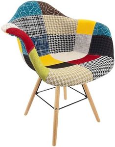 Marvin Poltrona Patchwork Relax Sedia Colorata Design In Tessuto Con Struttura Legno Di Faggio Schienale Braccioli Imbottita Per Soggiorno Studio Casa Salotto Camera