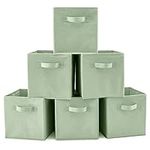 EZOWARE Set of 6 Collapsible Fabric Storage Cube Organiser Bins, Collapsible Basket with Handles For Home, Kids Baby Nursery Room, Closet Toys Organisation, 26.7 x 26.7 x 27.8 cm / Pastel Green